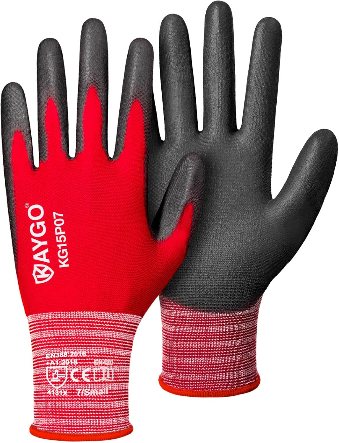 KAYGO Ultra Thin PU Coated Safety Work Gloves, 12 Pairs Nylon Knit, High Dexterity Anti-Slip Breathable Light Duty Gloves for Precision, Warehouse, DIY & Electronics (L,Gray)