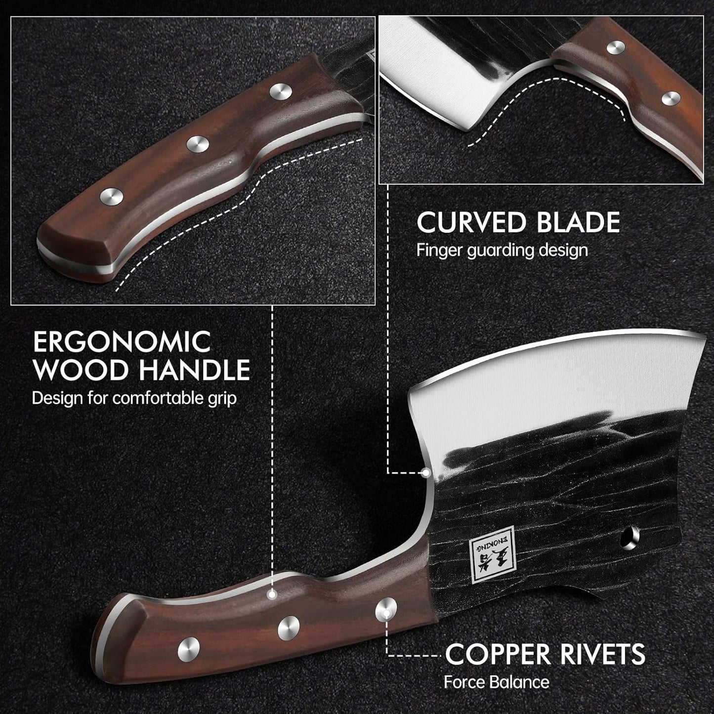 ENOKING 6.7" Serbian Chef Knife, Full Tang Vegetable Meat Cleaver for Kitchen, High-Carbon Stainless Steel Blade with Wooden Handle, Multipurpose Chopper Knife with Sheath & Gift Box