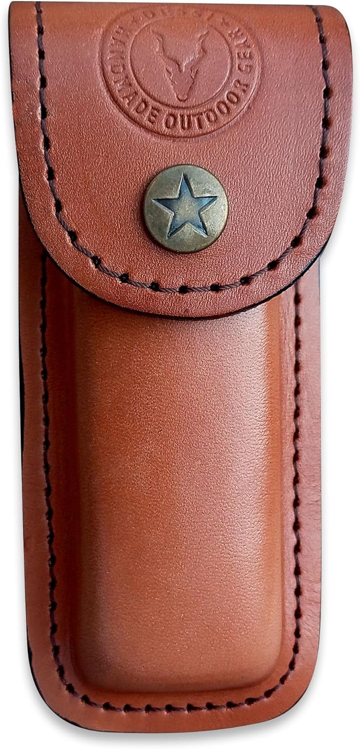 Dessi Handmade Italian Leather Knife Sheath for Belt Compatible with Leatherman Skeletool Wingman Sidekick Multitool Pouch Case Folding Knife Holder EDC Tan Cognac SM155