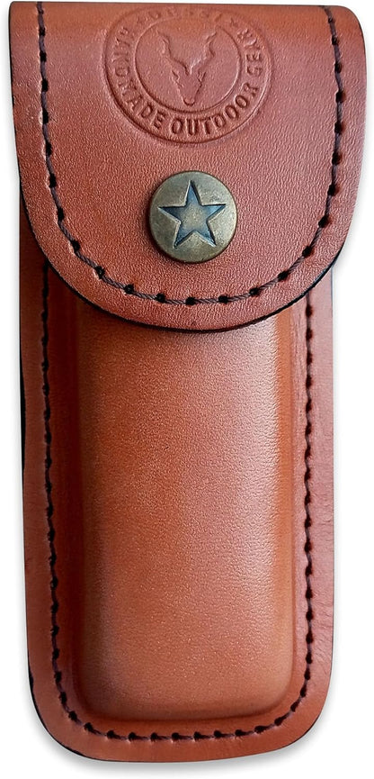 Dessi Handmade Italian Leather Knife Sheath for Belt Compatible with Leatherman Skeletool Wingman Sidekick Multitool Pouch Case Folding Knife Holder EDC Tan Cognac SM155