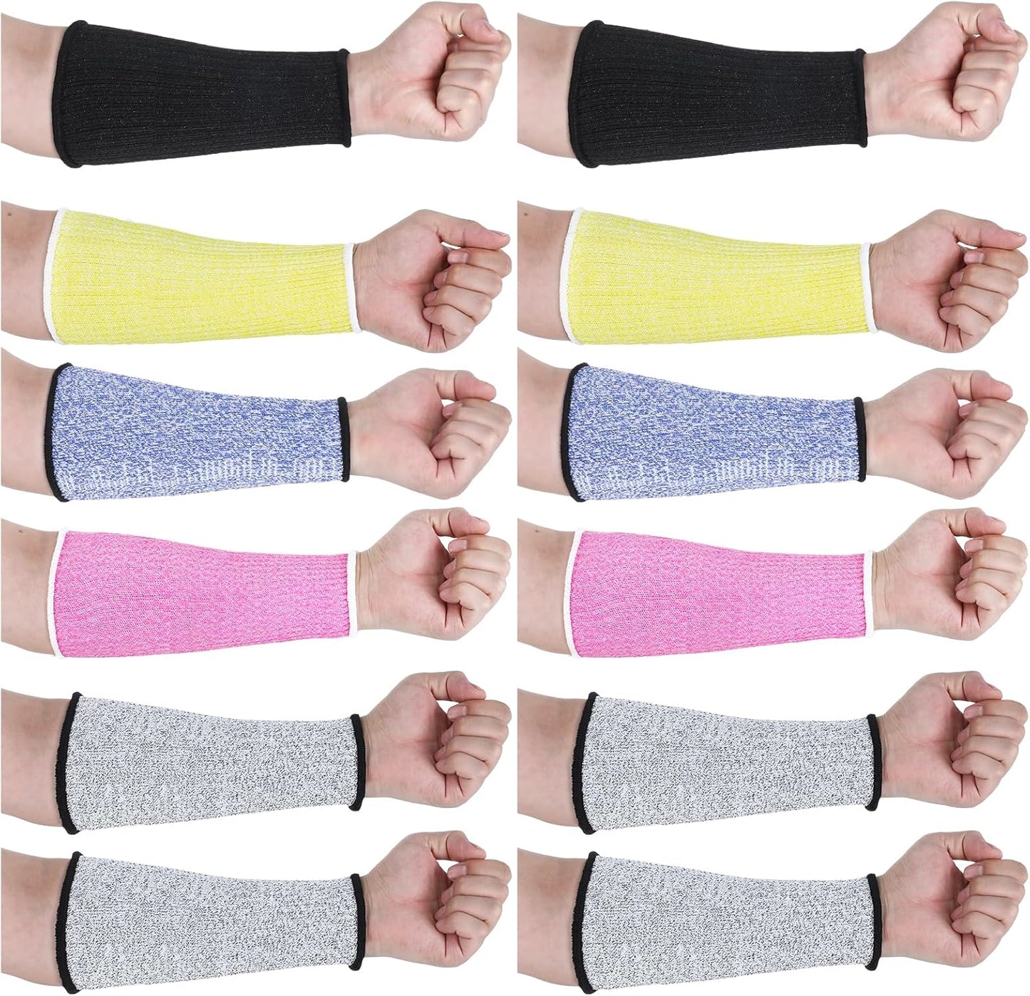 SHENLIU 6 Pairs Arm Protection Sleeves Level 5 Protection Cut Burn Resistant Sleeve Anti Abrasion Forearm Cover Protector Arm Guard for Men Women (21cm/8.3 Inch, Black, Grey, Blue, Pink, Yellow)