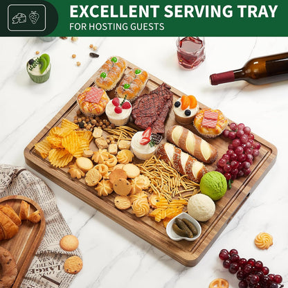 Large Wooden Cutting Board for Kitchen, 20" x 15" Acacia Wood Butcher Block Cutting Board with Juice Groove, Thick Chopping Board Carving Board for Meat Turkey Vegetables