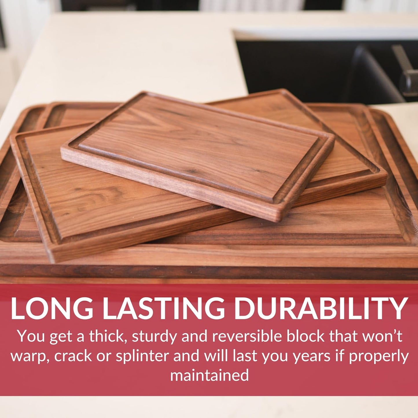 Made in USA Black Walnut Wood Cutting Board by Virginia Boys Kitchens - Butcher Block Wooden Carving Board with Juice Well made from Sustainable Hardwood (17x11)