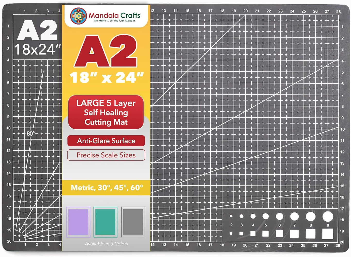 Mandala Crafts Self-Healing Cutting Mat Set – 12" x 18" A3 Green Double-Sided 5-Ply Mat with Fabric Cutter, Quilt Ruler & Craft Knife for Sewing, Quilting, Leather & Scrapbooking