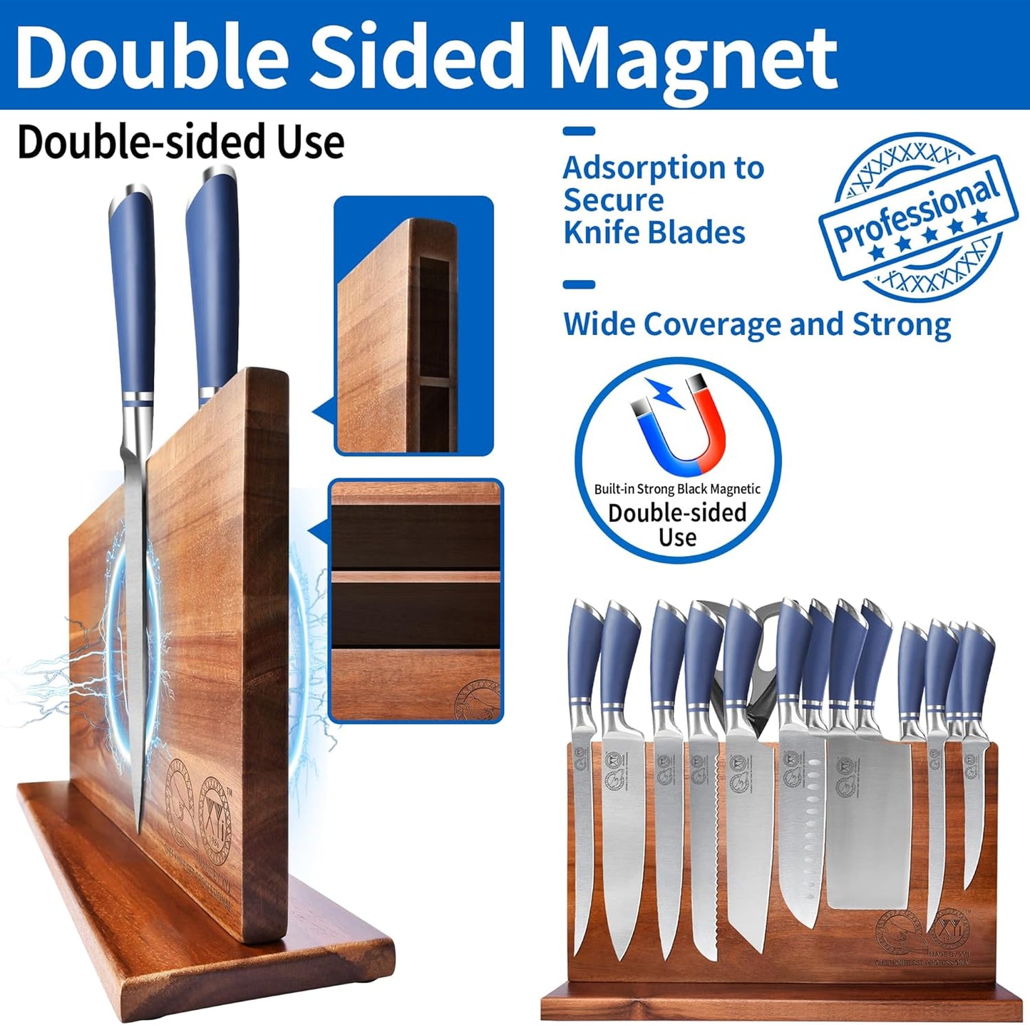 XYJ Professional Knife Sets for Master Chefs,Meat Cleaver Butcher for Camping,Chef Knife Set with Magnetic Knife Block,Stainless Steel Kitchen Knives Tools Kit