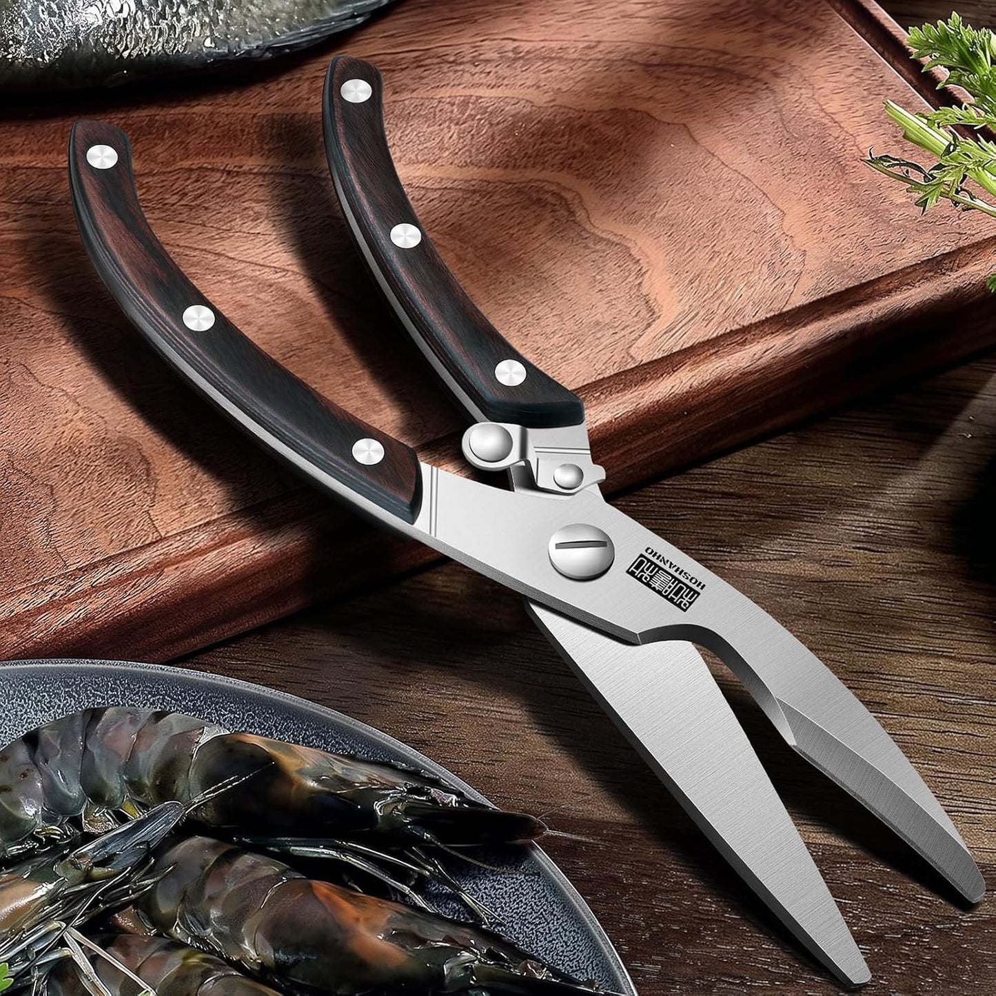 HOSHANHO Kitchen Scissors Heavy Duty, Sharp Stainless Steel Kitchen Shears with Non-Slip Handle & Safety Lock, All Purpose Cooking Scissors for Poultry、Meat Cutting、Turkey、Vegetables