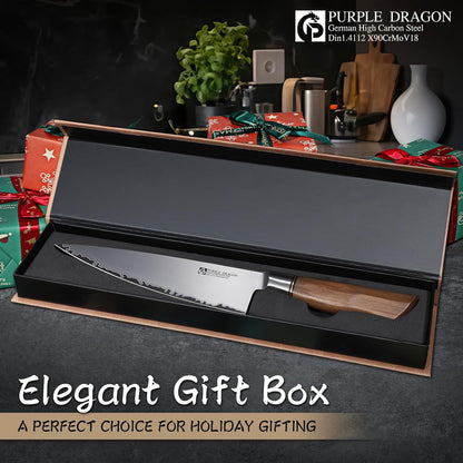 Purple Dragon Santoku Knife 7 Inch Japanese Chef Knife for Chopping Meat Cutting Vegetables, German Vg10 Steel Blade, Ergonomic Wooden Handle Christmas Gift for Men and Women