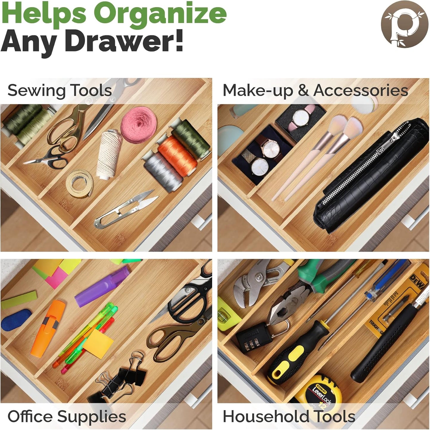 Pristine Bamboo Silverware Organizer - Small Extra-Deep Wooden Kitchen Drawer Organizer Divider for Spoons, Forks, Knives & Cutleries - 5 Slots
