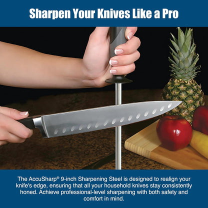 AccuSharp Butcher Sharpening Steel – 9” Knife Honing Rod with Angle Guides (15°/21°), Magnetized Professional Knife Sharpener Rod for Kitchen & Chef Use