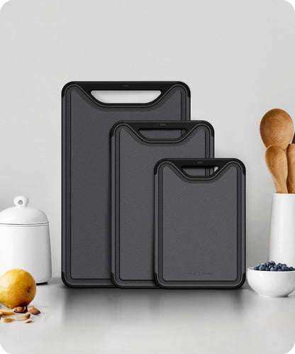 Cutting Boards for Kitchen, Plastic Cutting Board Set of 3, Dishwasher Safe Cutting Boards with Juice Grooves for Meat, Veggies, Fruits, Easy Grip Handle, Serveware Accessories (Gray)