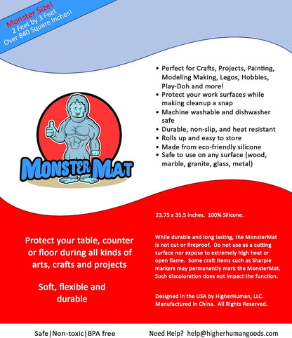 MonsterMat 36x24 Inch Extra Large Silicone Table Protector Craft Mat for Painting, Clay, Projects, Arts and Crafts and More. Easy Clean Up and Rolls for Storage. Largest Mat Available