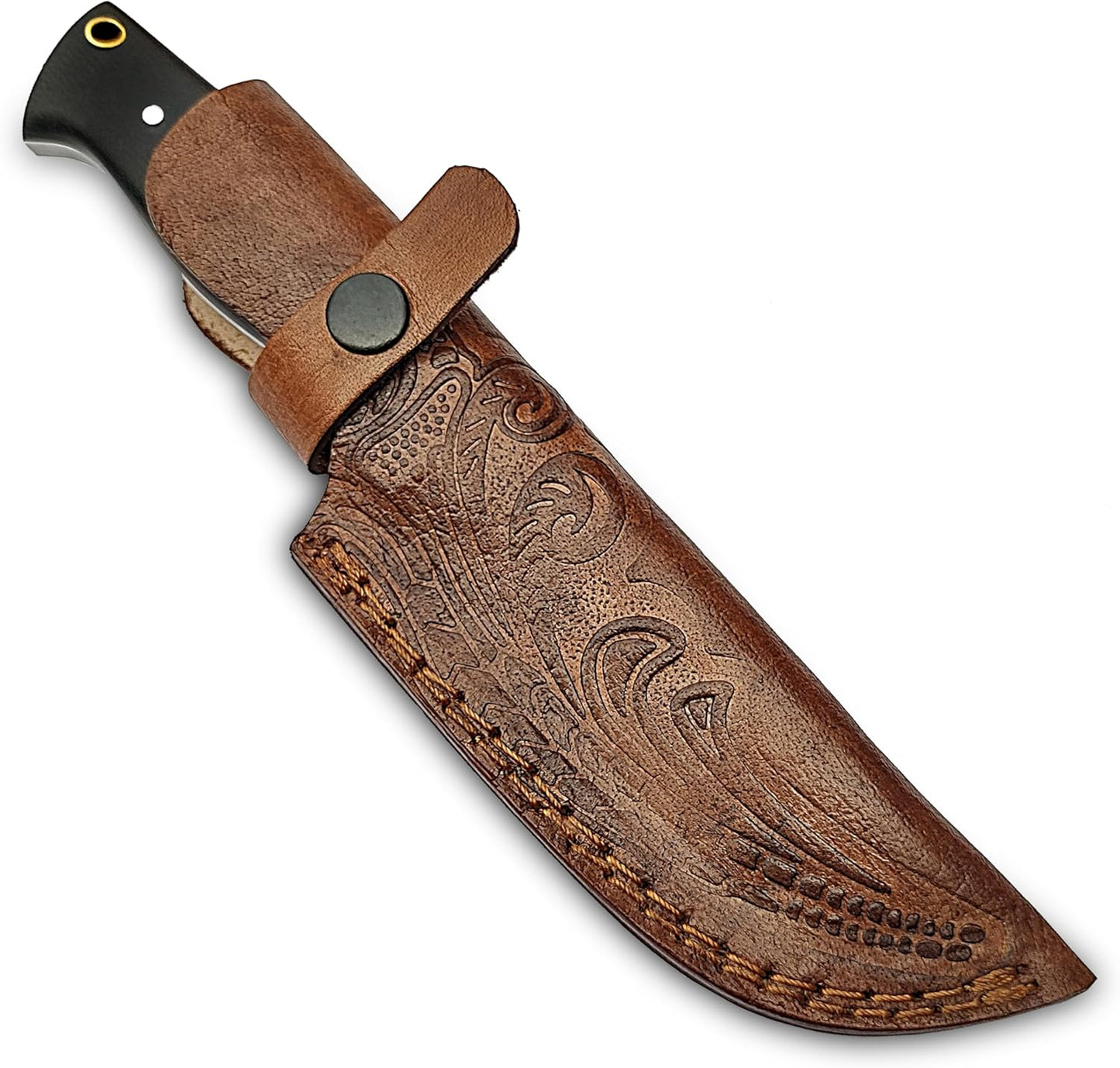 Warivo Damascus Steel Hunting Knife 10 Inch Fixed Blade with Leather Sheath Wood Handle, Skinning Knife for Camping Survival Bushcraft Outdoor Gear for Men