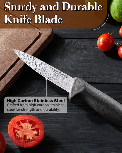 Cook N Home Professional Paring Knife Set, High Carbon Stainless Steel Kitchen Knives, Includes-Utility, Paring, Vegetable, Peeling Knife, Ergonomic Handle, 4-Piece, Black