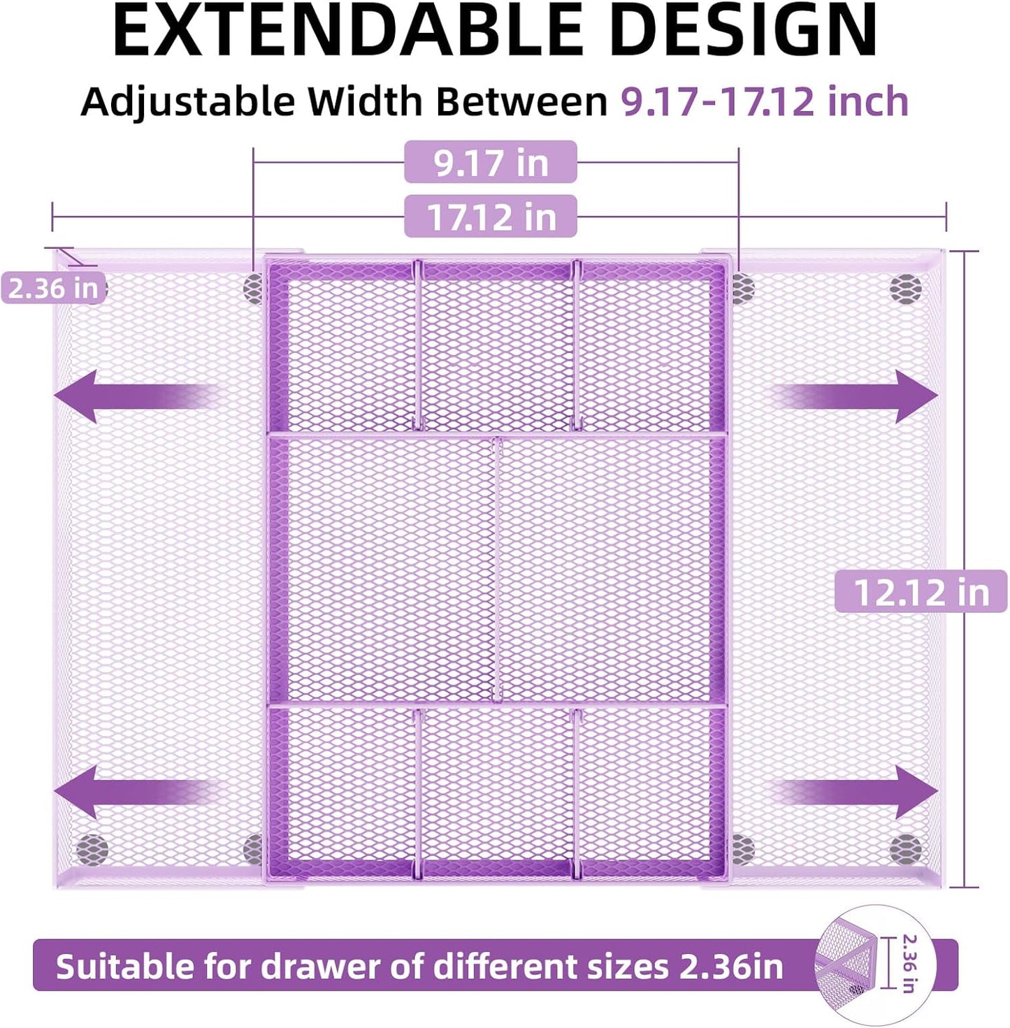 Marbrasse Expandable Desk Drawer Organizer, Mesh Drawer Organizer Tray with 10 Adjustable Compartments, Desk Organizers and Accessories for Office Supplies, Makeup & Vanity (Expandable White-2 pack)