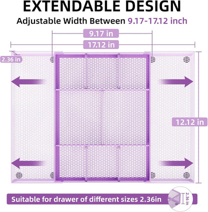 Marbrasse Expandable Desk Drawer Organizer, Mesh Drawer Organizer Tray with 10 Adjustable Compartments, Desk Organizers and Accessories for Office Supplies, Makeup & Vanity (Expandable White-2 pack)
