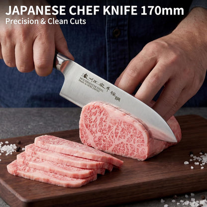 6.7 Inch Santoku Knife, Made in Japan, High Carbon Molybdenum Stainless Steel Japanese Chef Knife with Sakura Handle, Kitchen Knife for Slicing Meat, Vegetable & Fruit