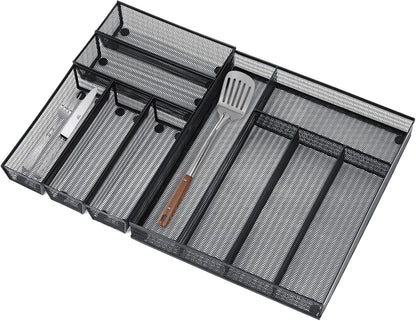 Neudeco Silverware Organizer,Mesh Drawer Organizer for Kitchen，Metal Utensil Organizer for Flatware, Knives, Spoons,Cosmetic (Silver 9 * 3 * 2 inch Pack6)