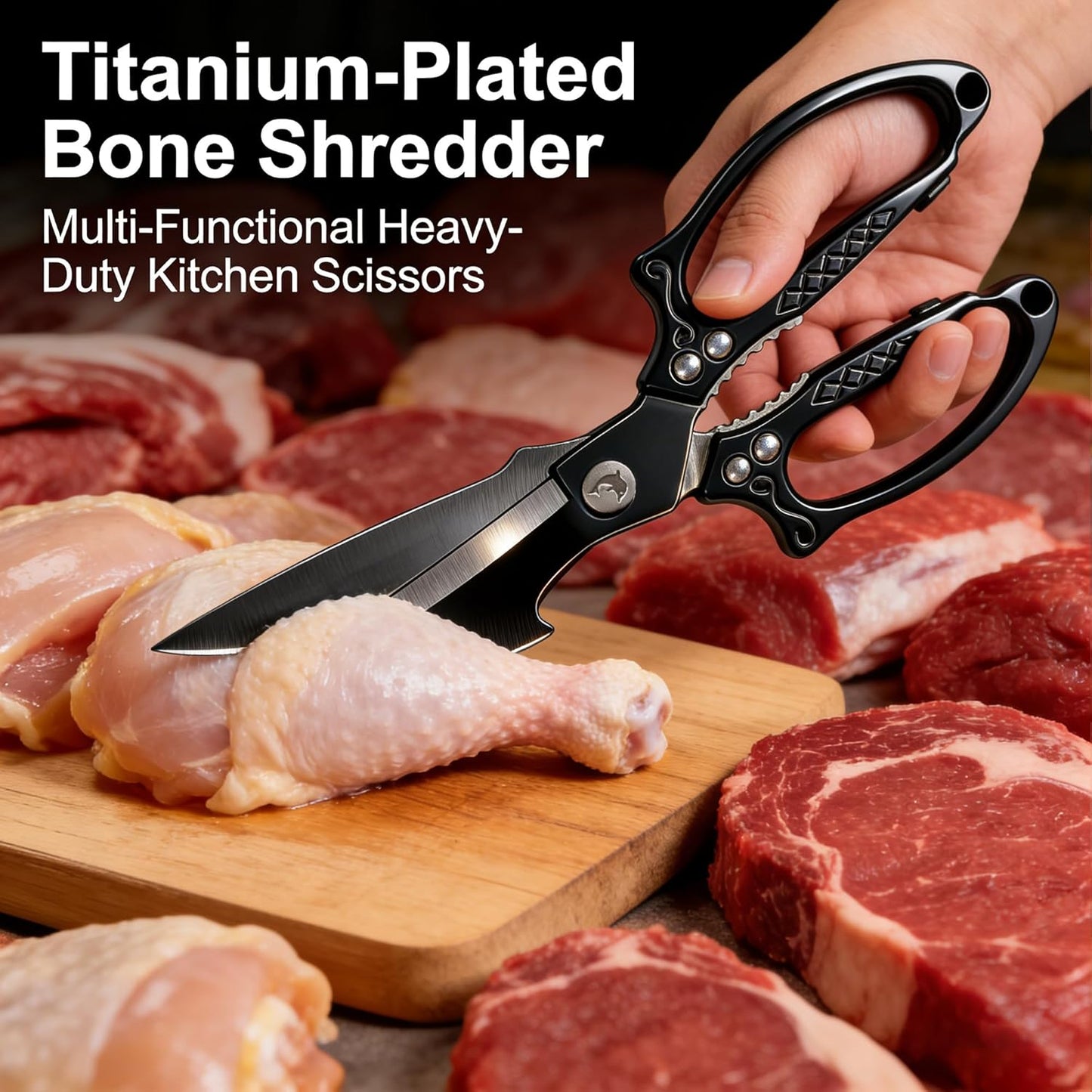 Multifunctional Heavy-Duty Kitchen Shears, Japanese Stainless Steel Kitchen Scissors, Ultra Sharp Poultry Shears for Chicken, Meat, Vegetables, Nut Cracker Opener (Silver)