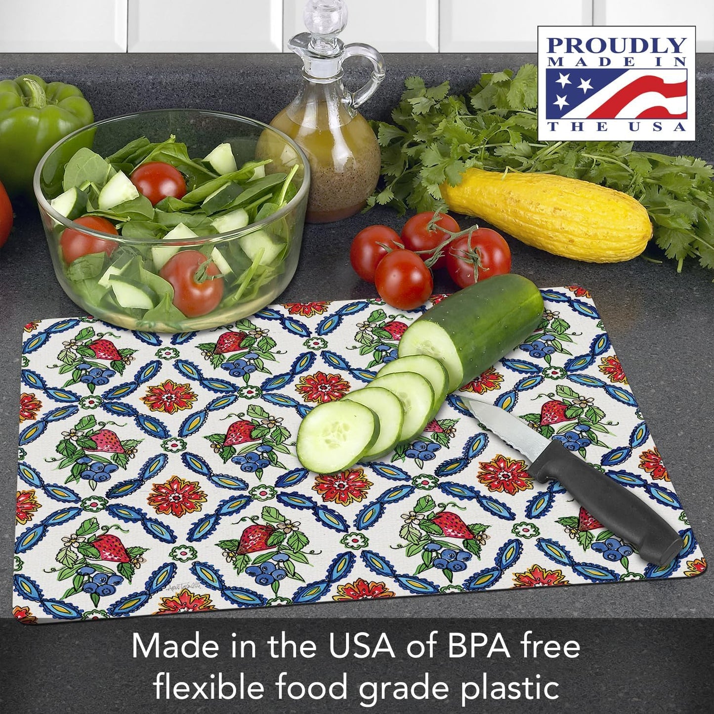 Cut N' Funnel Farmhouse Fall Designer Flexible Cutting Board Mat 15" x 11.5" Made in the USA Decorative Flexible Easy to Clean