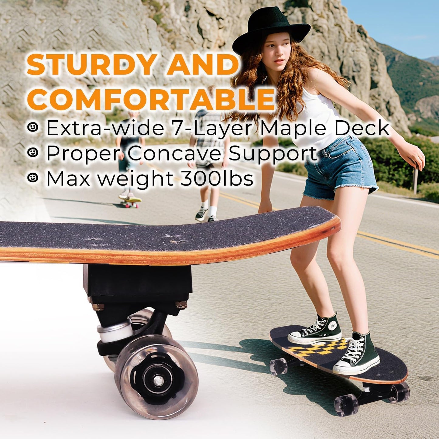 Nattork Complete Kid Skateboards 29" x 9" Youth Cruiser Skateboard for Beginners Double Kick Deck Concave Girls or Boys Skateboard