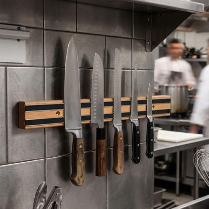 TrueCraftware 24" Magnetic Wooden Knife Tool Bar with Two Magnetic Strips - Multi-Purpose Knife Holder & Organizer