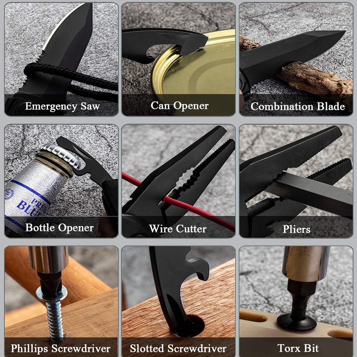 RoverTac Pocket Knife, 15-in-1 Multitool with Pliers, Bottle & Can Opener, 9 Screwdriver Bits, Locking Mechanism & Nylon Sheath - EDC Multi Tool for Camping, Hiking & DIY, Gift for Men & Dad