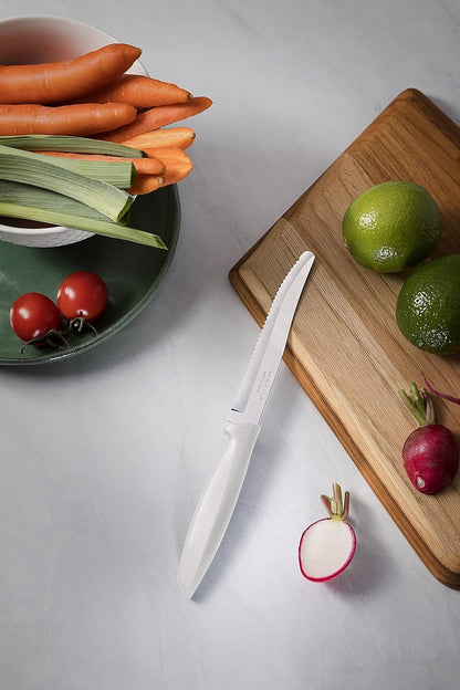 Tramontina Kitchen Knives Set of 6, Serrated Fruit Tomato Cooking Knife, Vegetable Chopper Peeler, Stainless Steel, Multipurpose, Pointed Tip, Brown, 23498454