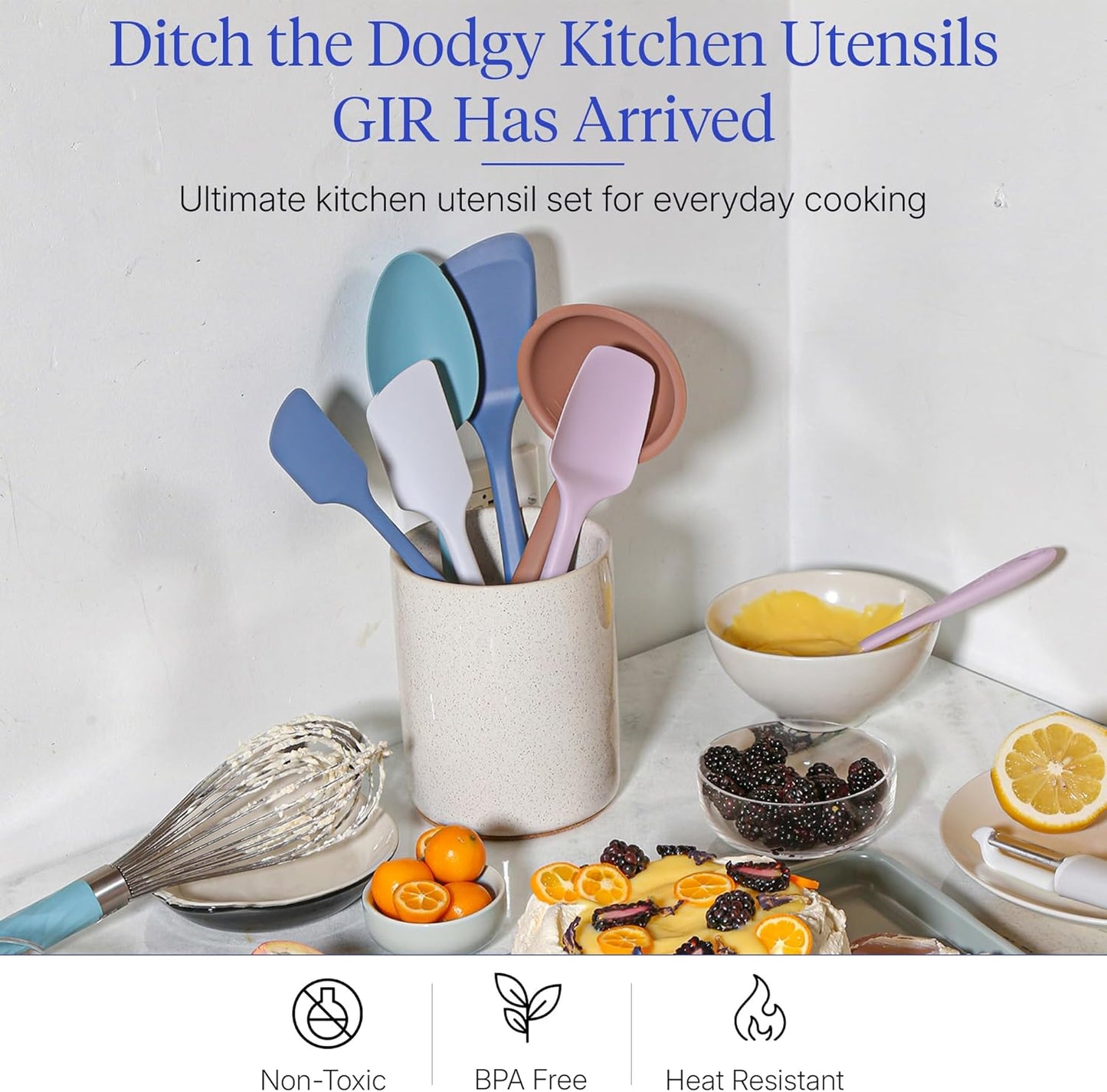 GIR: Get It Right 5 Piece Silicone Ultimate Kitchen Utensils Set - Ladle, Spatula, Flip, Spoon & Spoonula - Non-Toxic Cooking Utensils for Nonstick Cookware, Cooking and Baking - Red