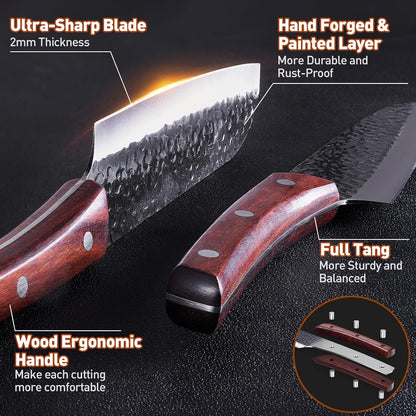 Topfeel 3PCS Kitchen Knife Set, Hand Forged High Carbon Stainless Steel Chef Knife Sets, Ultra Sharp Professional Japanese Knife Sets With Wood Ergonomic Handle & GIFT BOX