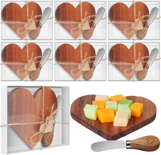12 Sets Bridal Shower Favor Heart Cheese Charcuterie Board Knives Set with Wooden Heart Tags Serving Charcuterie Wood Board Bridal Shower Gift for Guest Wedding Birthday