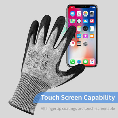 ANSI A9 Cut Resistant Gloves,Cut Resistant Work Gloves,Cut Proof Gloves Nitrile Coated For Metal Fabrication,Woodworking, Construction,Touch Screen,Large