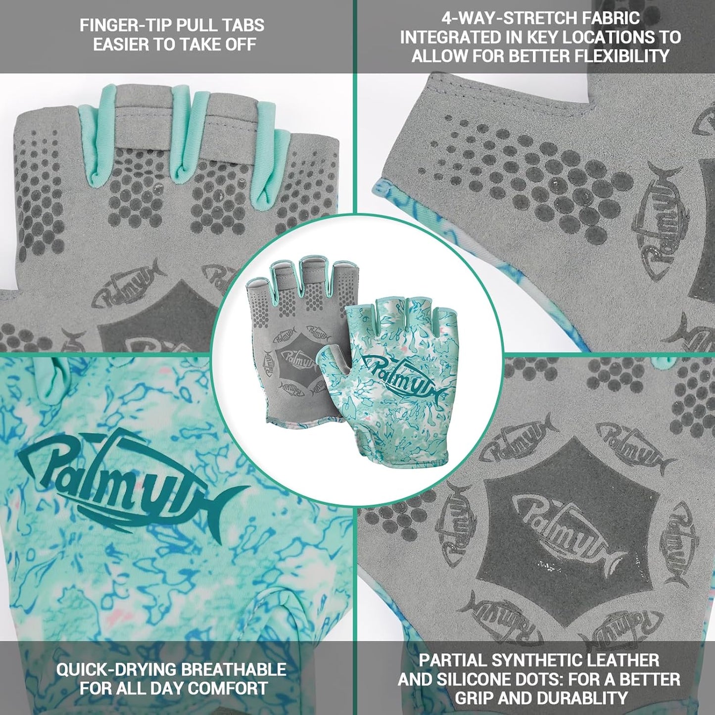 Palmyth Stubby UV Fishing Gloves Sun Protection Fingerless Glove Men Women UPF 50+ SPF for Kayaking, Paddling, Canoeing, Rowing, Driving