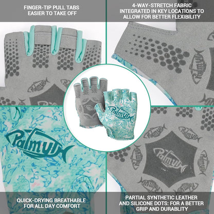 Palmyth Stubby UV Fishing Gloves Sun Protection Fingerless Glove Men Women UPF 50+ SPF for Kayaking, Paddling, Canoeing, Rowing, Driving