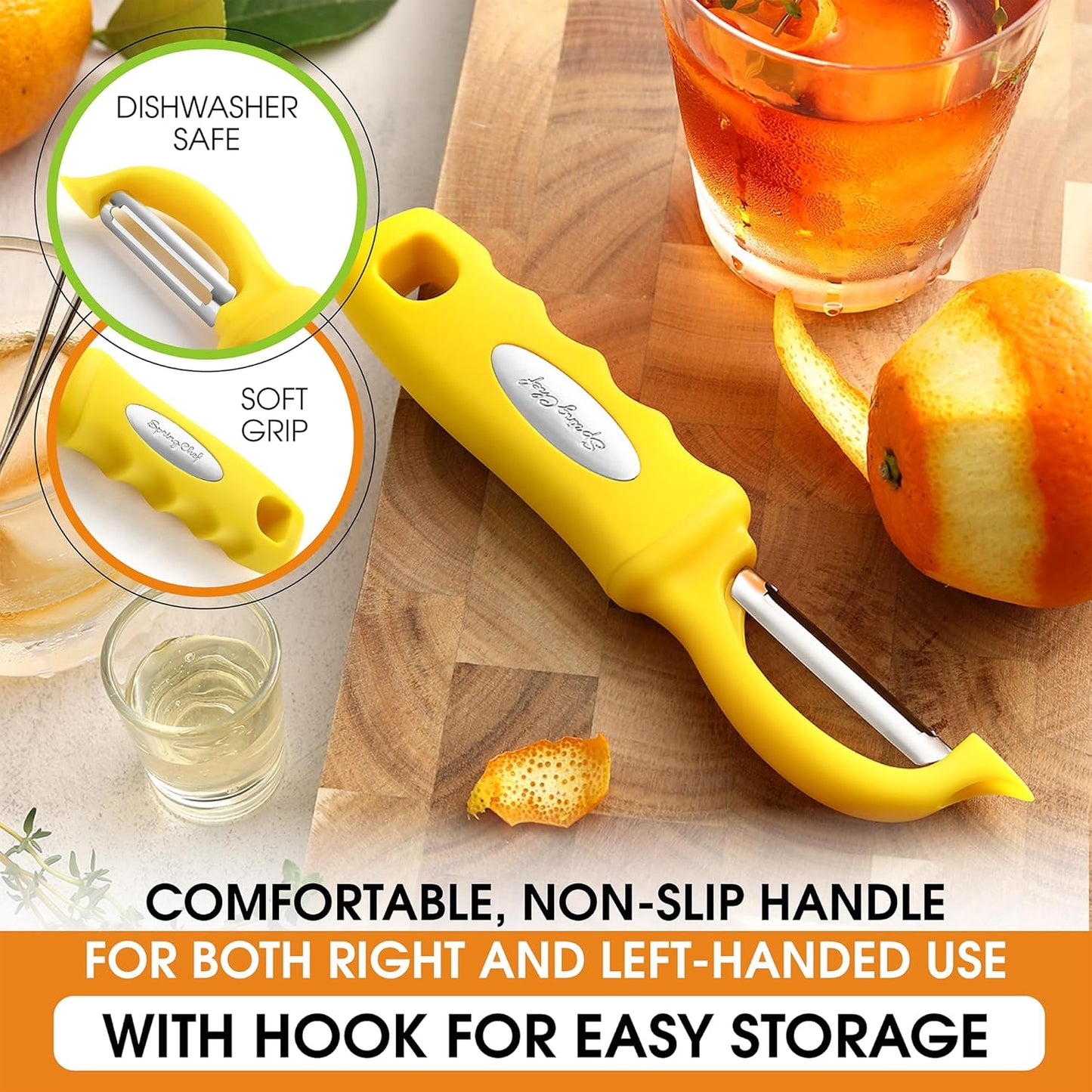 Spring Chef Premium Swivel Vegetable Peeler, Soft Grip Handle and Ultra Sharp Stainless Steel Blades - Perfect Kitchen Peeler For Veggie, Fruit, Potato, Carrot, Apple - Black