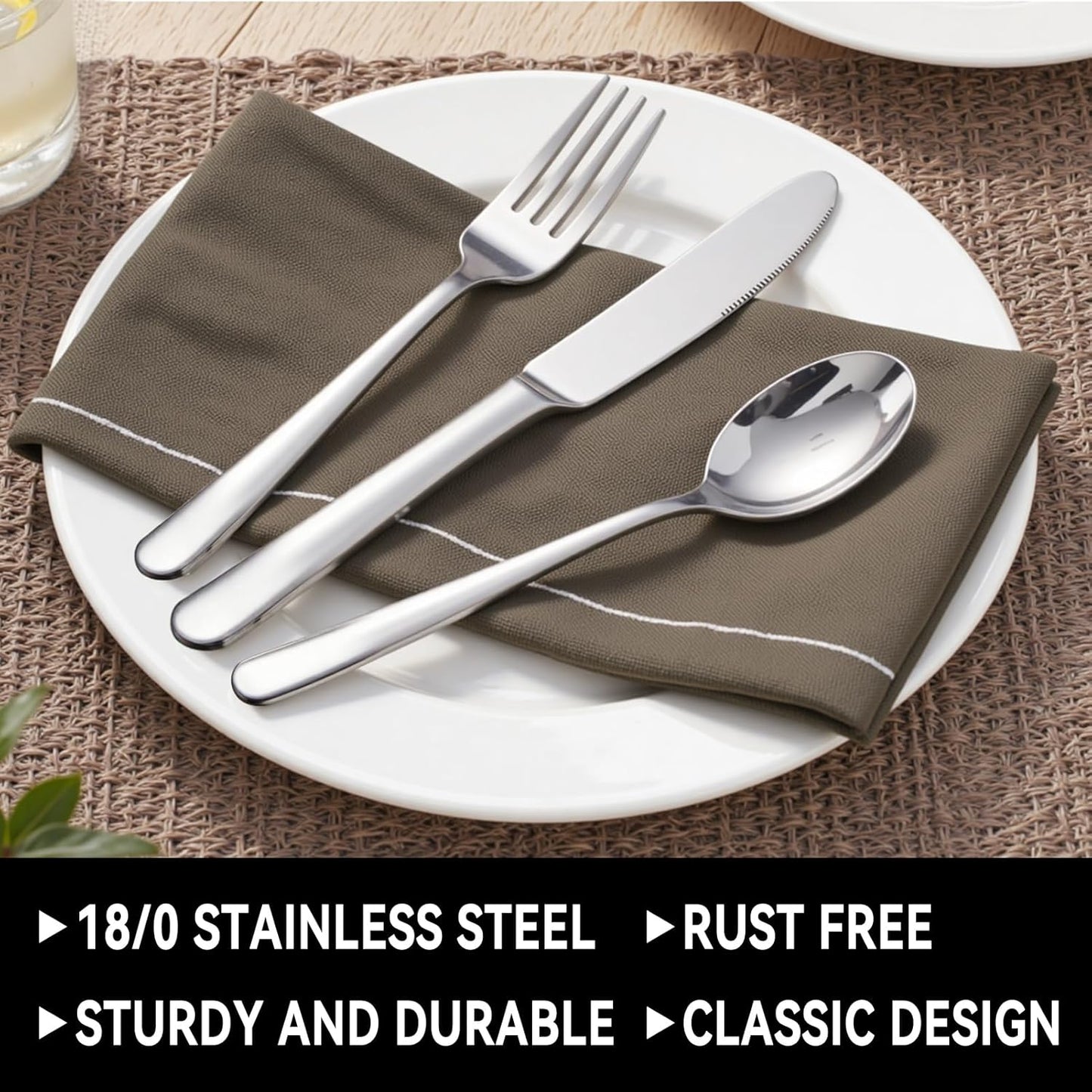 JUNLIN 49 Pieces Black Silverware Set with Steak Knives, Stainless Steel Silverware with Organizer Flatware Utensils Set for 8, Forks and Spoons Silverware Set Cutlery Set