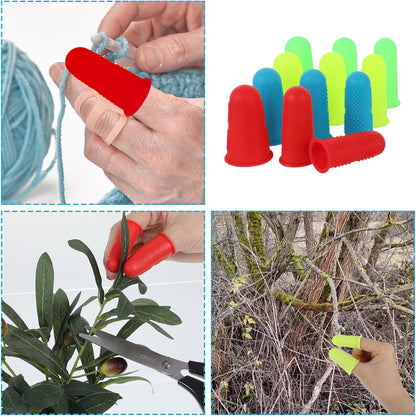 12 PCS Silicone Finger Protectors Covers, 3 Sizes Rubber Finger Tips Office Thumb Guard Sleeves Fingers Thimbles Cots for Hand Sewing Hot Glue Embroidery Cutting Ironing (Yellow Red Blue Green)