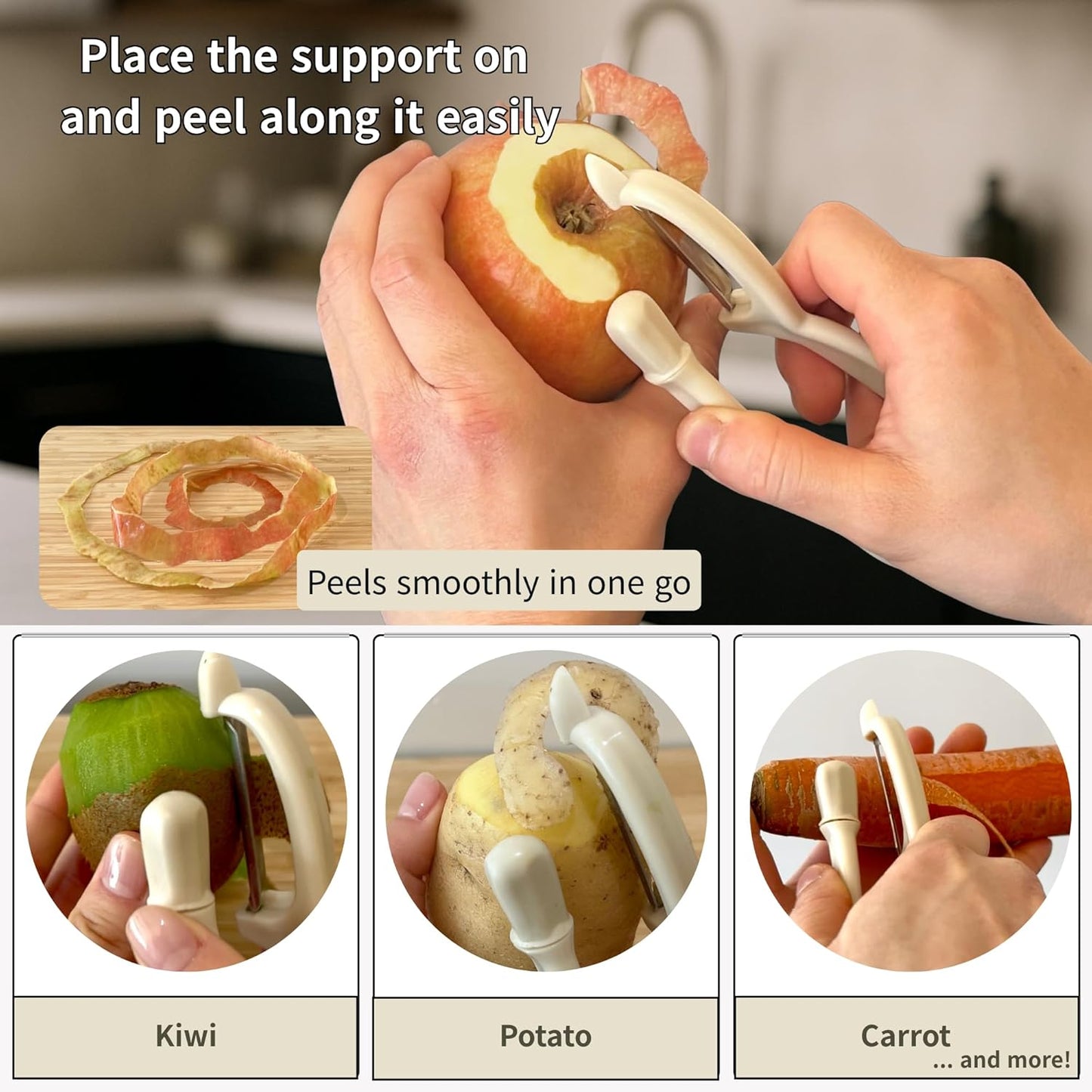 Apple Peeler with Support Guard – Easy and Safe Tool for Peeling Apples, Fruits and Vegetables Without Finger Strain or Cuts