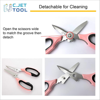 C.JET TOOL 8" Heavy Duty Scissors, Utility Scissors All Purpose for Cardboard, Plastic, Carpet, Rope, Leather. Sharp Stainless Steel Blades, Non‑Slip Handle, Kitchen Shears for Food, Meat & Poultry