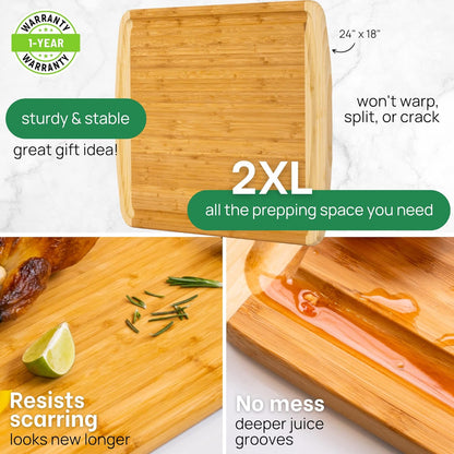 Greener Chef 30 x 20 Organic Extra Large Cutting Board with Lifetime Replacements – Wood Bamboo Chopping Board - Wooden Butcher Block Cutting Board for Carving Turkey, Grilling Brisket and BBQ