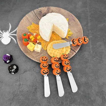 Supreme Housewares Harvest Cheese Spreaders, Hand-Painted Resin Handles with Stainless Steel Blades for Spreading Cream Cheese, Butter, and Jam, Assorted Thanksgiving Designs, Set of 4