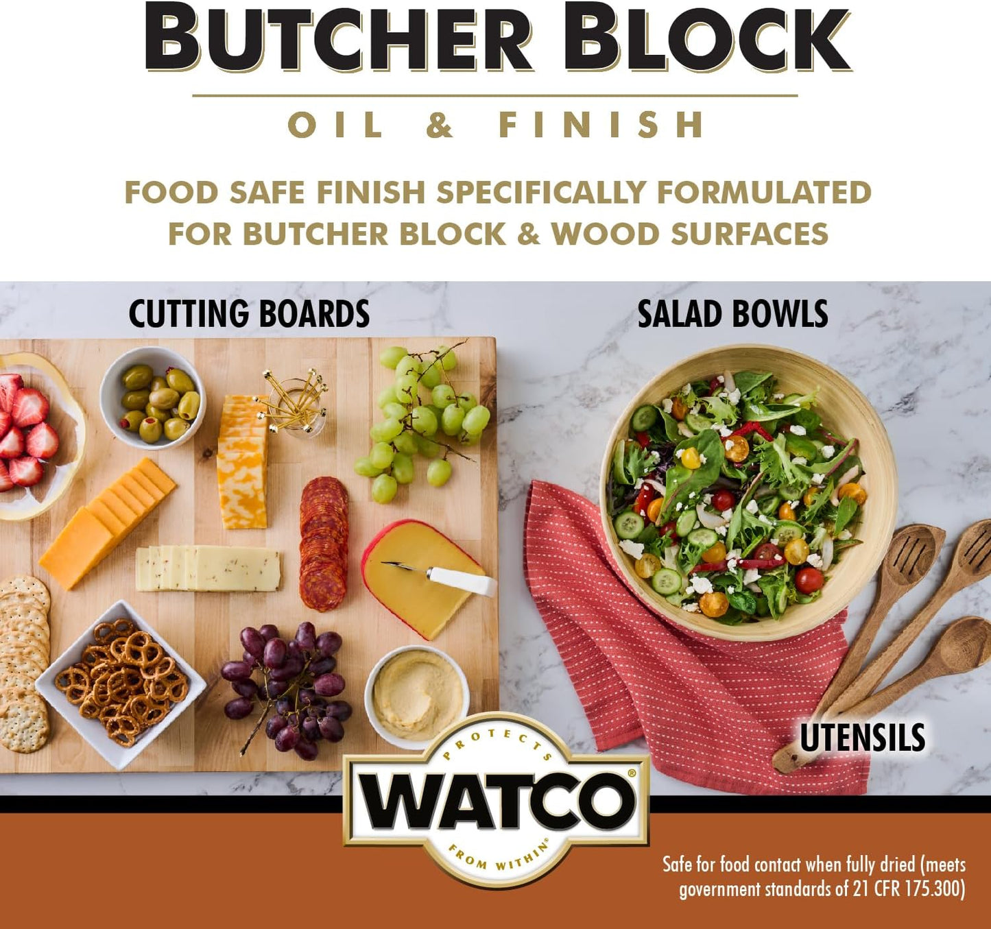 Watco Butcher Block Oil & Finish | Safe For Food Contact | Easy Wipe‑On Application | Oil Sheen Enhances and Protects | Clear | Pint