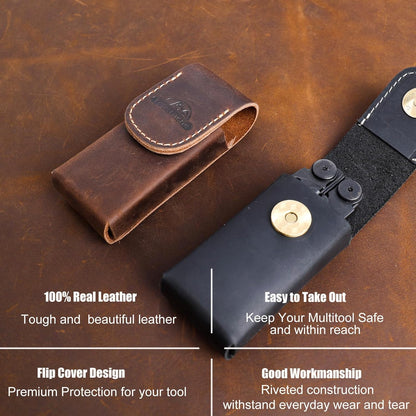 Topstache Leather Multitool Sheath - Multitool Holster for Belt - Belt Loop Multitool Pouch - Magnetic Closure Tool Pouch Case,