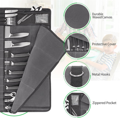 Chef Knife Roll Bag,Knife Roll Bag,Knife Bags for Chefs Professional,Knives Bag,Portable Chef Knife Cases with 14 Slots and Adjustable Shoulder Strap (Bag Only),Black