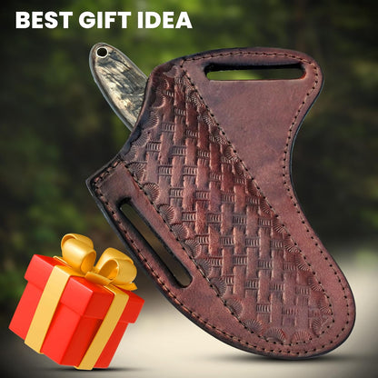 Rasp steel Bull Cutter Knife with Pancake leather sheath, Hunting Knife with holster, Cowboy knife, Fixed Blade (BUCK-STAG)