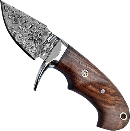 Warivo Damascus Steel Hunting Knife 10 Inch Fixed Blade with Leather Sheath Wood Handle, Skinning Knife for Camping Survival Bushcraft Outdoor Gear for Men