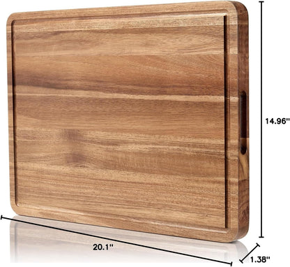 Large Wooden Cutting Board for Kitchen, 20" x 15" Acacia Wood Butcher Block Cutting Board with Juice Groove, Thick Chopping Board Carving Board for Meat Turkey Vegetables