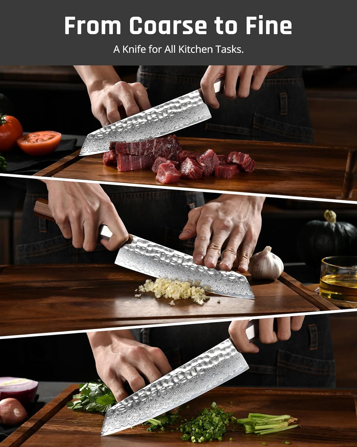 YOTSUBA 3PCS Japanese Damascus Chef Knife Set – Ultra Sharp Hand-Forged High Carbon Steel Blades with 100% Genuine Natural Hardwood Handles, Professional Kitchen Knives for Chopping Meat & Vegetables