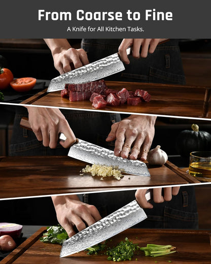 YOTSUBA 3PCS Japanese Damascus Chef Knife Set – Ultra Sharp Hand-Forged High Carbon Steel Blades with 100% Genuine Natural Hardwood Handles, Professional Kitchen Knives for Chopping Meat & Vegetables