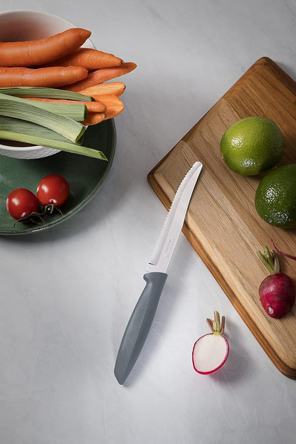 Tramontina Kitchen Knives Set of 6, Serrated Fruit Tomato Cooking Knife, Vegetable Chopper Peeler, Stainless Steel, Multipurpose, Pointed Tip, Brown, 23498454