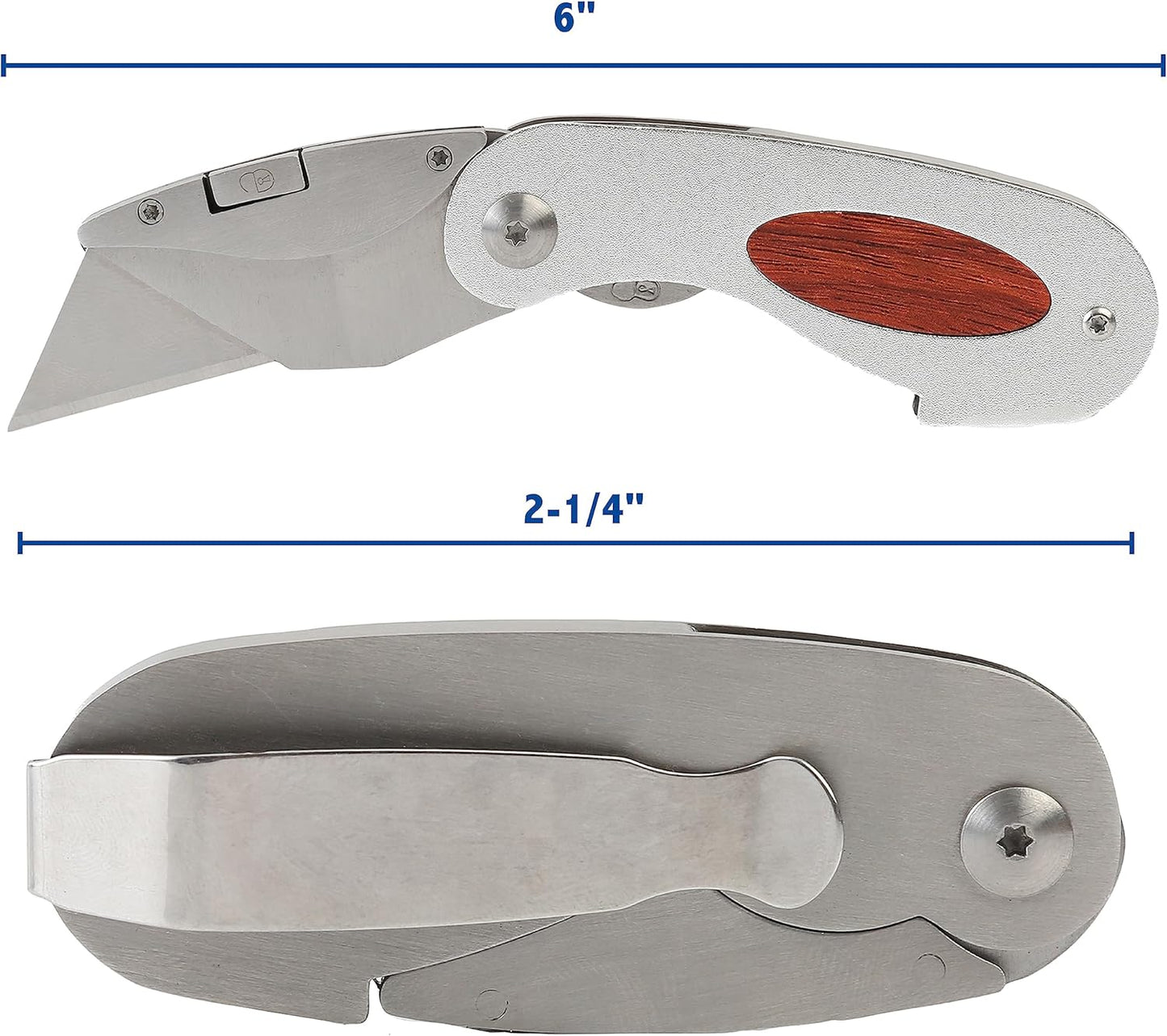 Sheffield Folding Utility Knife, Accepts Standard Utility Knife Blades, Box Cutter Aluminum Handle, Attractive Wood Finish, For Home, Office, Trades, and Warehouse